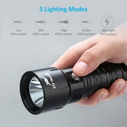 ThorFire TD26 Diving Flashlight with 18650 Battery and Charger, 1000 Lumen