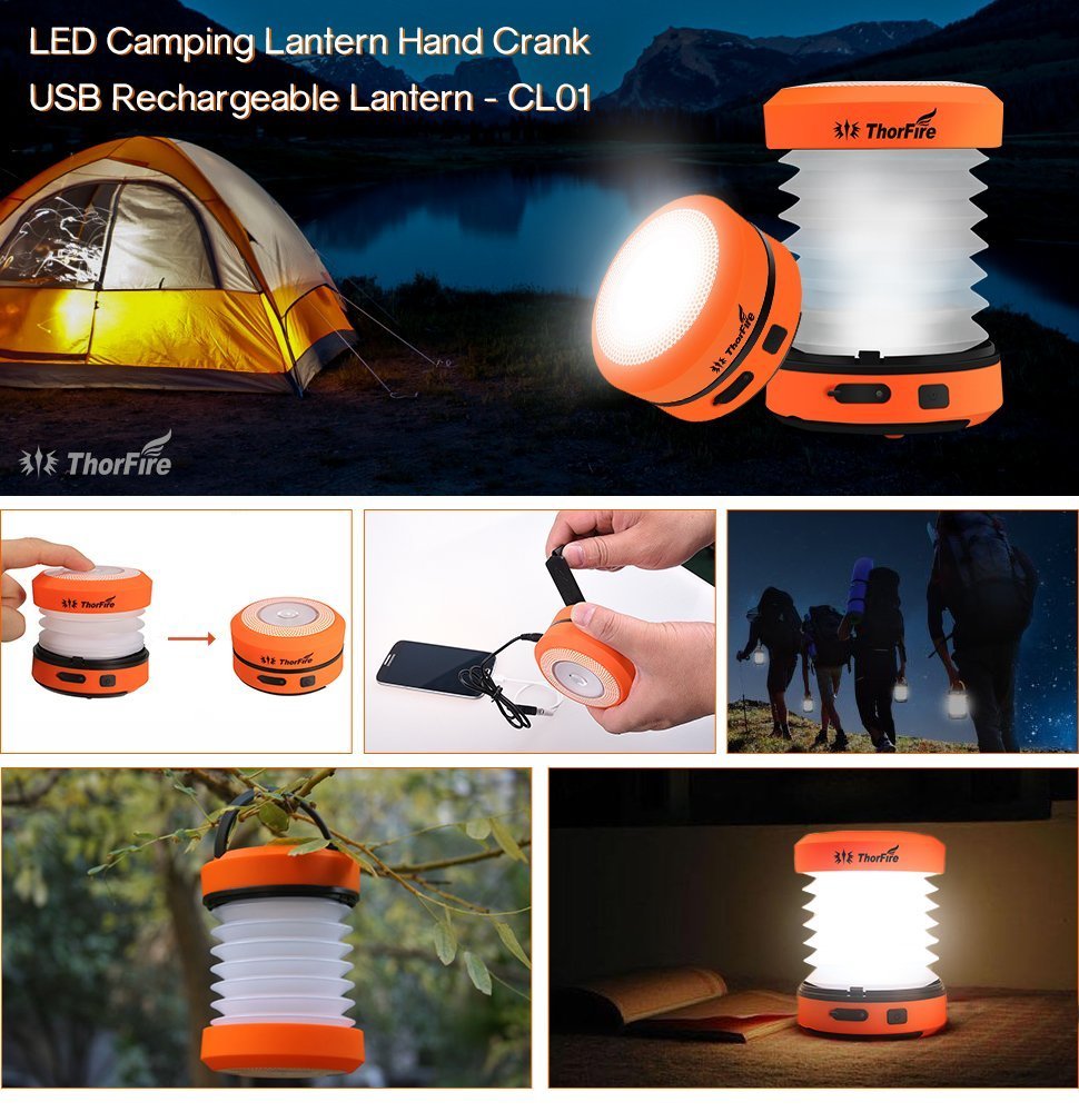 ThorFire LED Camping Lantern mini Flashlight USB Rechargeable Light