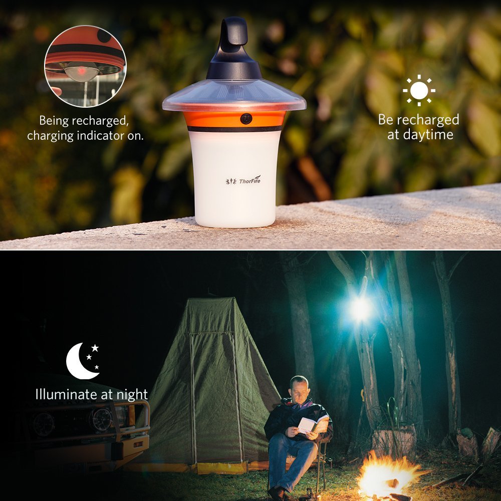 Thorfire Solar Camping Light Thorfire Camping Lantern Auto On Off Led Lights Solar Powered Rechargeable Night Light Ultra